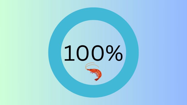 Graphic of 100% progress ring with shrimp